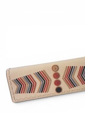 Tory Burch Leather Envelope Clutch NWOT Chevron Inlay Dust Bag Included